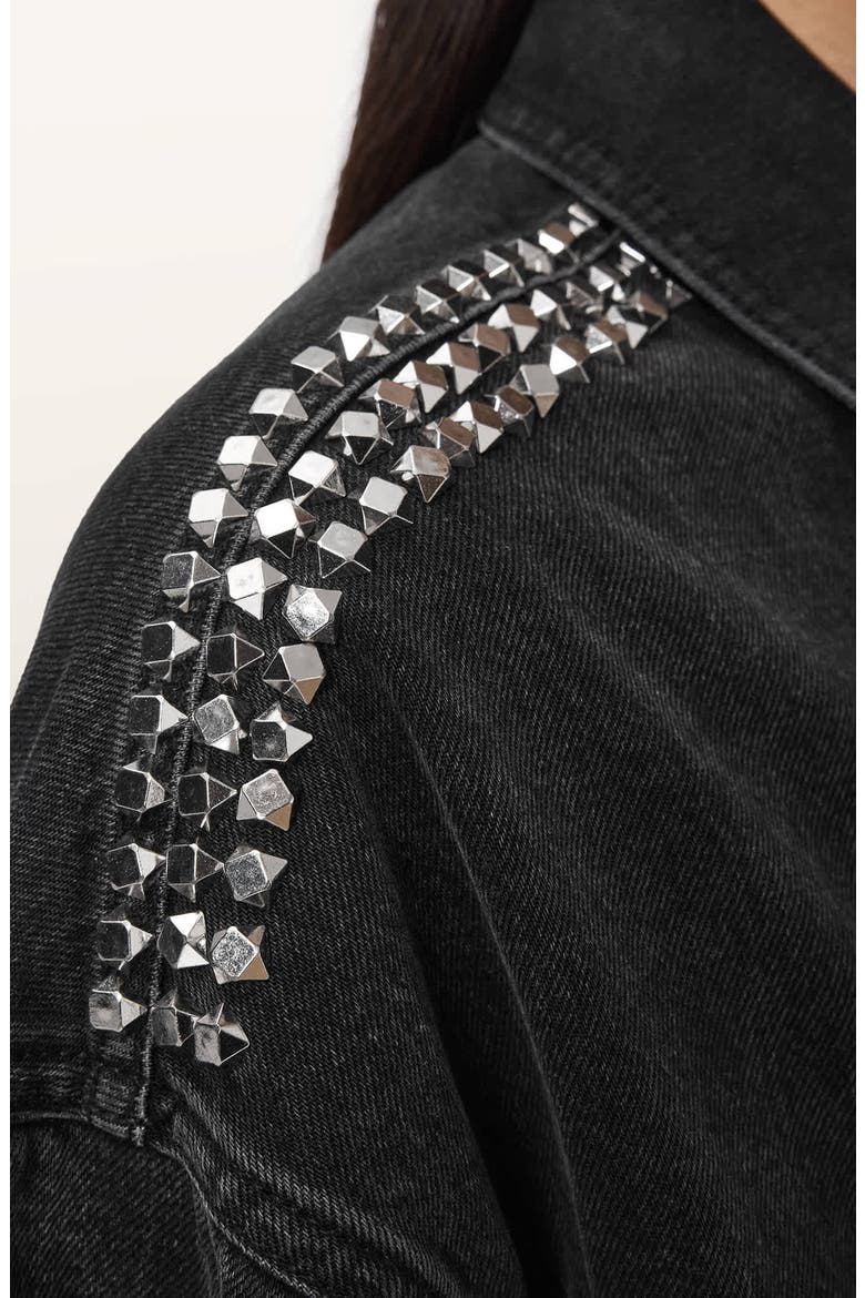 Nicky Stud Denim Jacket, Alternate, color, WASHED BLACK