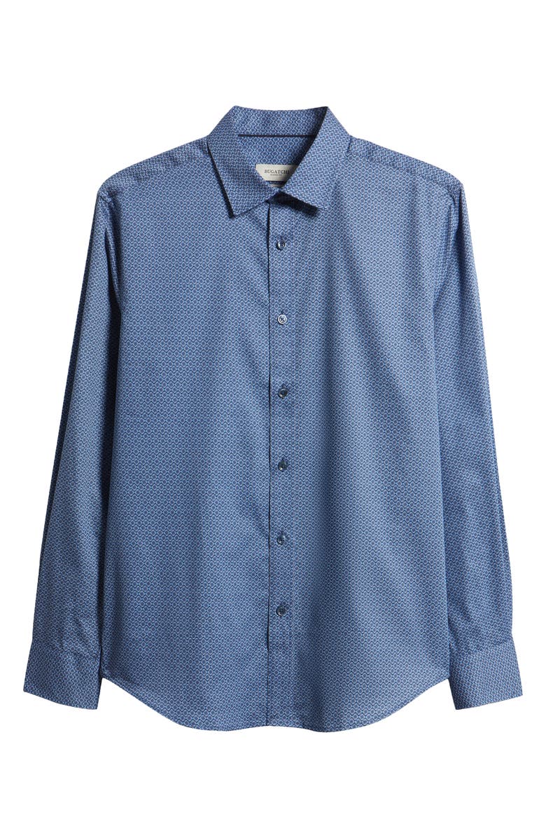 Bugatchi Julian Shaped Fit Cotton Button-Up Shirt, Main, color, Navy