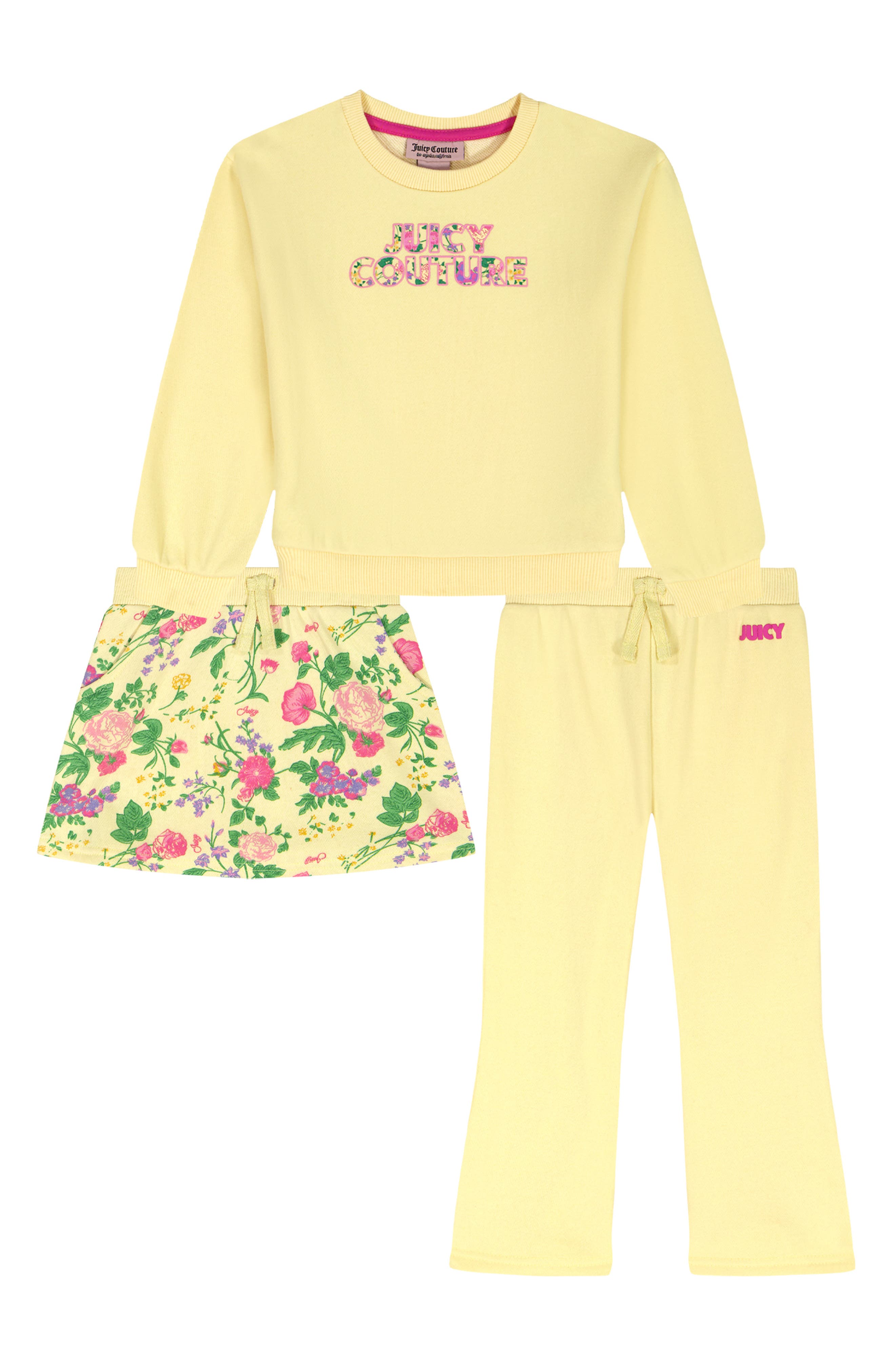 Juicy Couture Logo Sweatshirt, Skirt & Flare Leggings Set