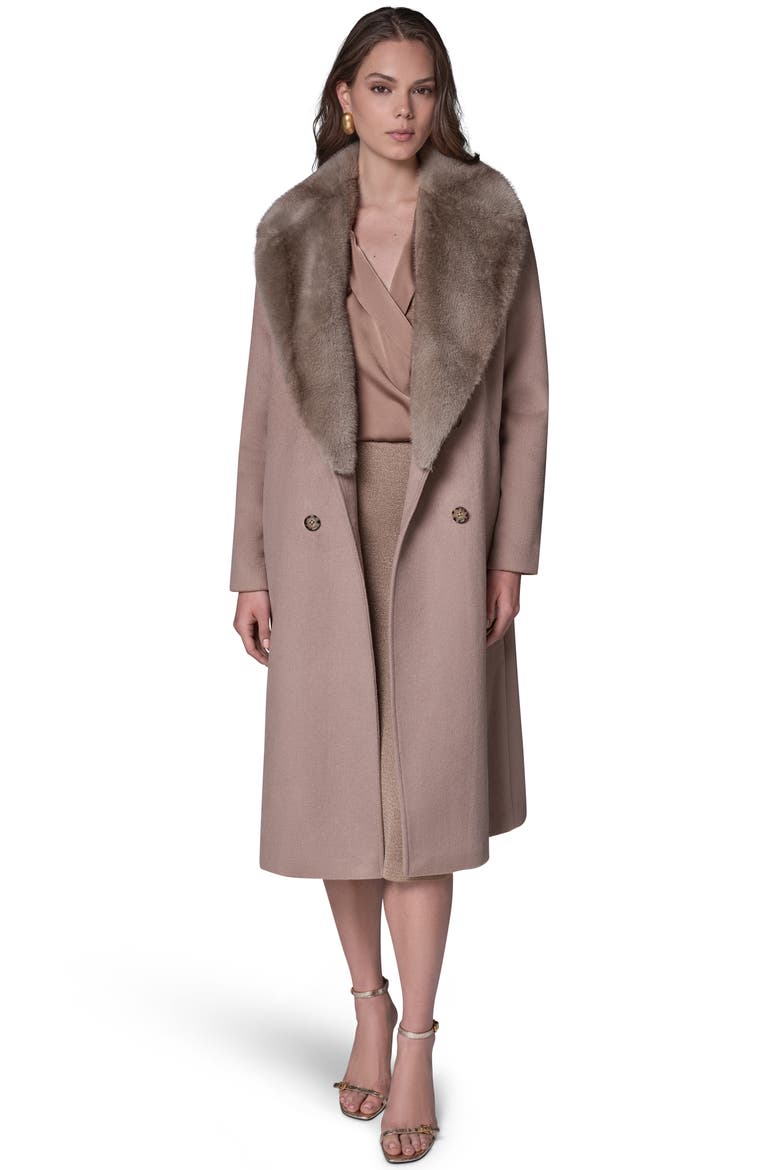 Double Breasted Slouch Coat with Faux Fur Collar, Alternate, color, CAMEL