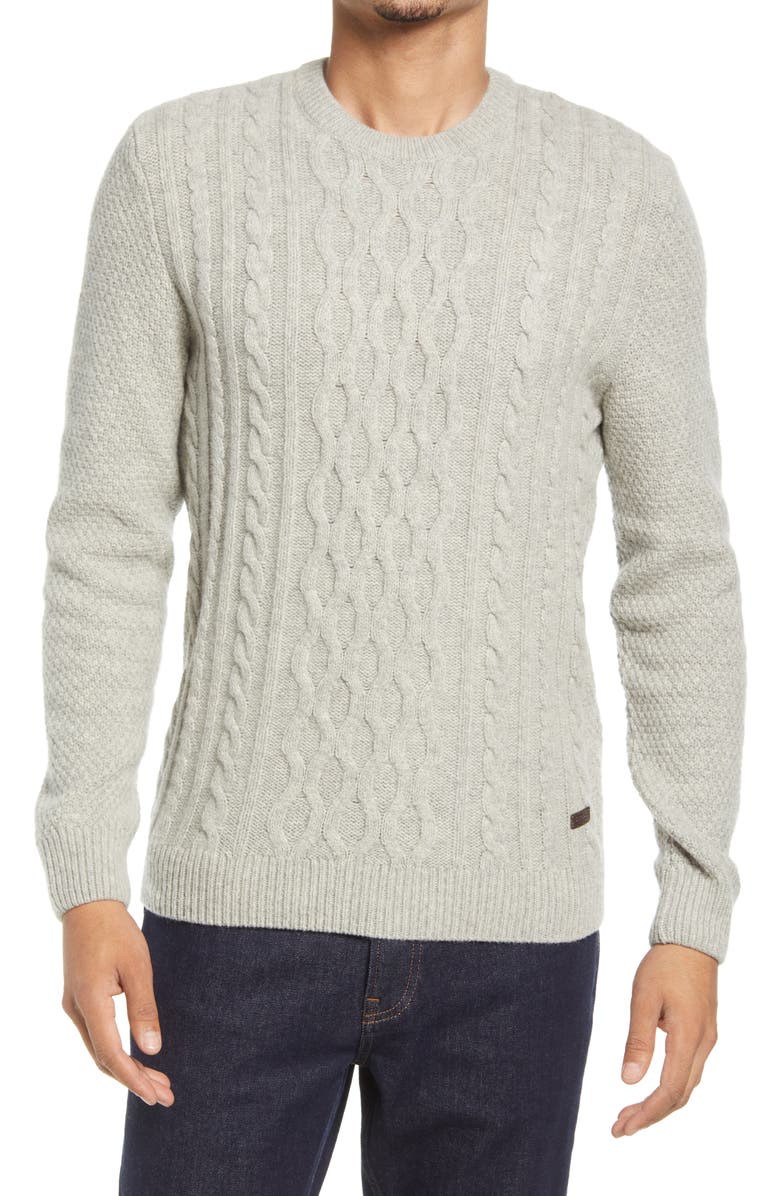 Barbour Essential Chunky Cable Crewneck Wool Blend Sweater, Main, color, 