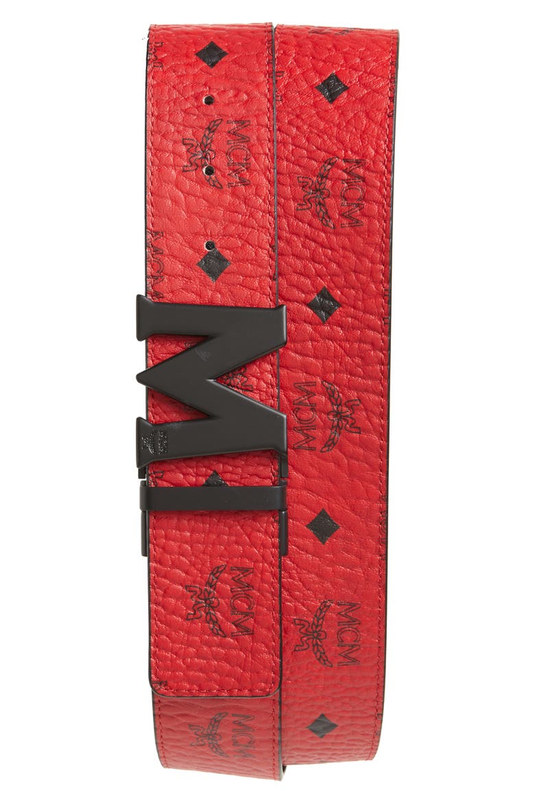 Reversible Signature Leather Belt, Main, color, RED