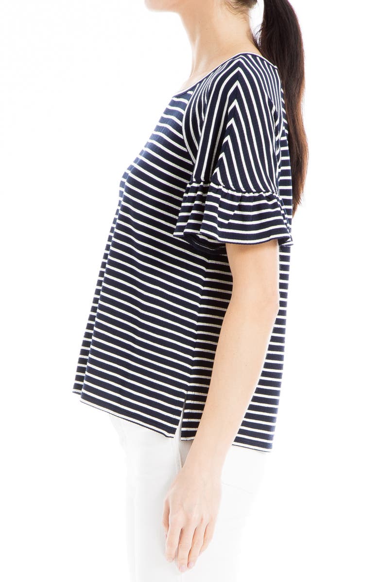 MAX STUDIO Stripe Flutter Sleeve Top, Alternate, color, Navy/ White