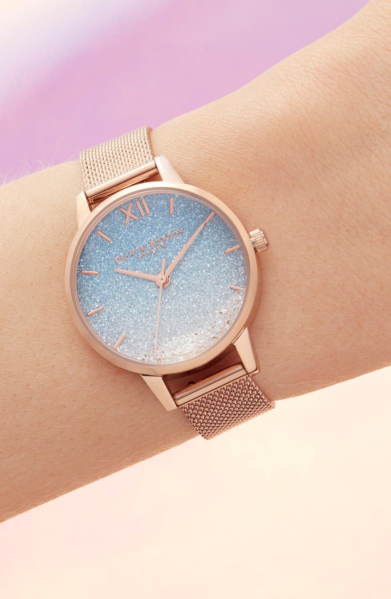 Olivia Burton Wishing Waves Mesh Strap Watch, 30mm, Alternate, color, 