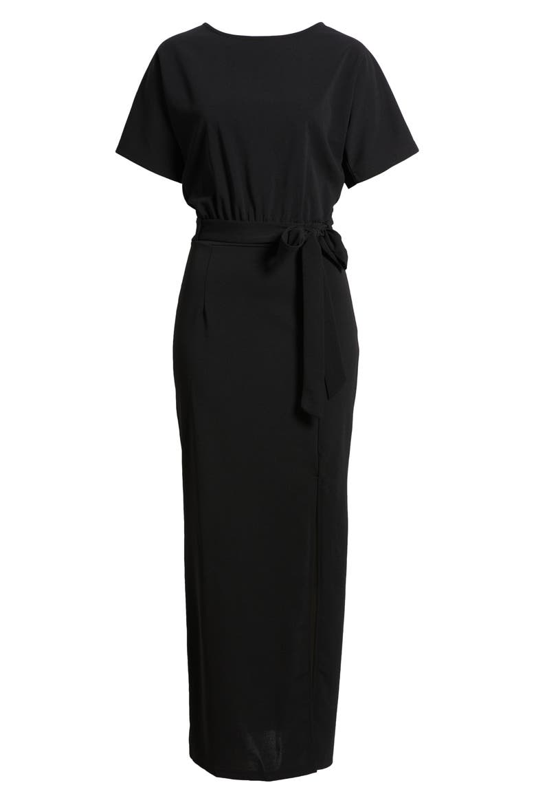 Leif Tie Waist Maxi Dress, Alternate, color, BLACK