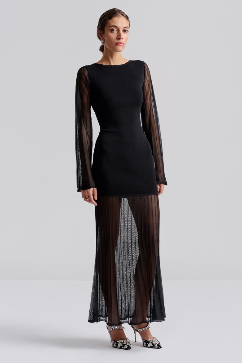 Haisley Sheer Knitted Maxi Dress, Main, color, Black