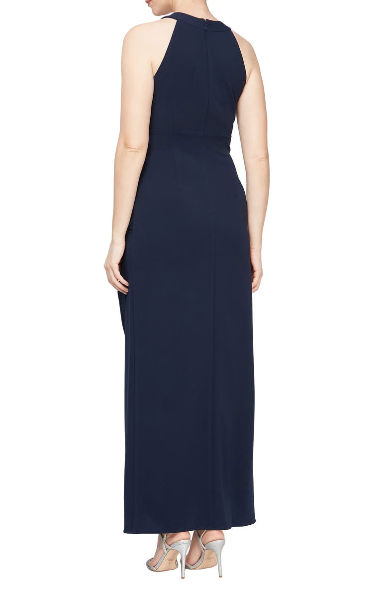 SL FASHIONS Crystal Embellished Halter Neck Sleeveless Tulip Maxi Dress, Alternate, color, Navy