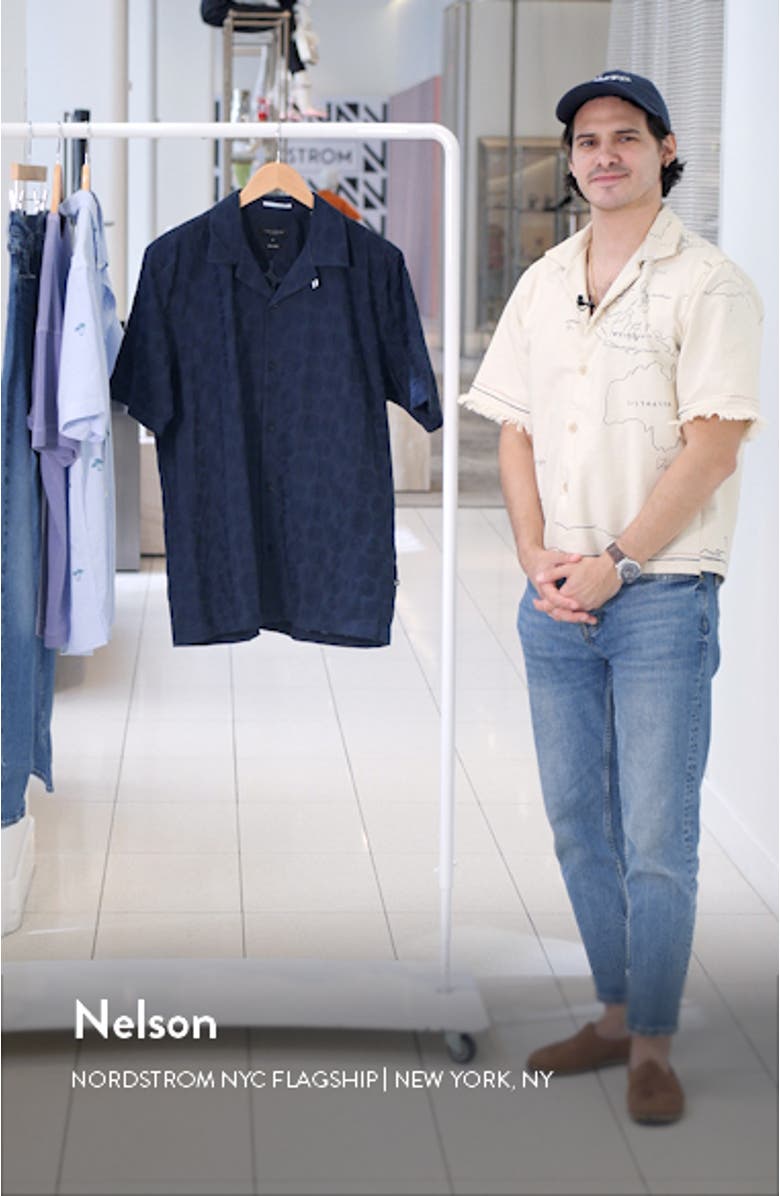 Allbury Embroidered Short Sleeve Cototn Button-Up Shirt, sales video thumbnail
