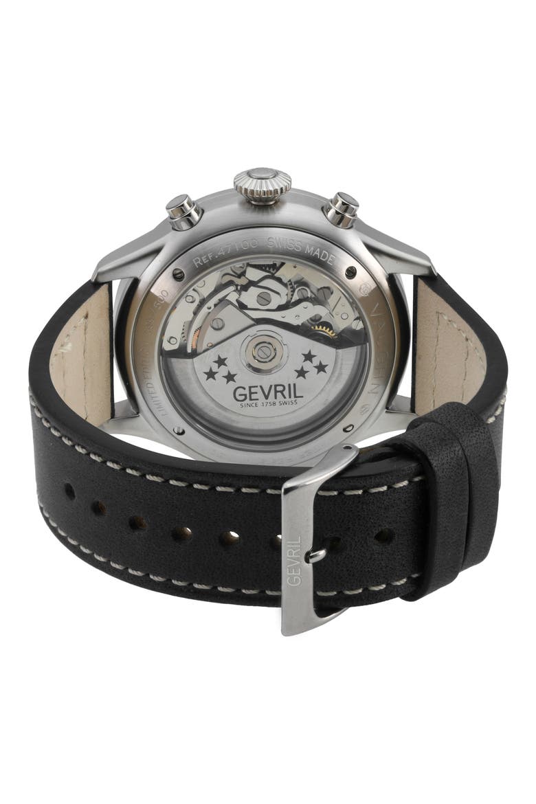 Vaughn Automatic Chronograph Leather Strap Watch, 44mm, Alternate, color, BLACK