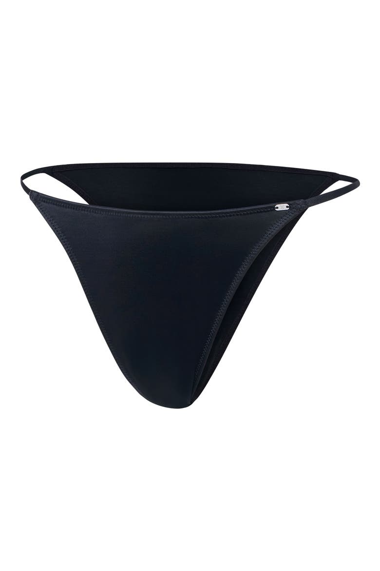 Slipper Satin String Bikini, Main, color, BLACK CAVIAR