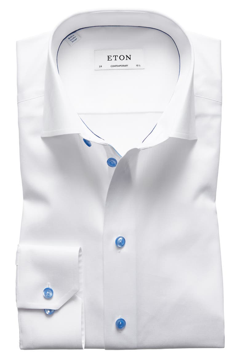 Signature Contemporary Fit Cotton Twill Dress Shirt, Alternate, color, WHITE