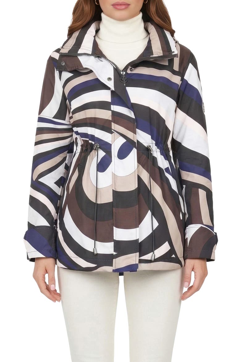Lightweight Printed Jacket, Concealed Hood, Alternate, color, NAVY/BROWN SWIRL