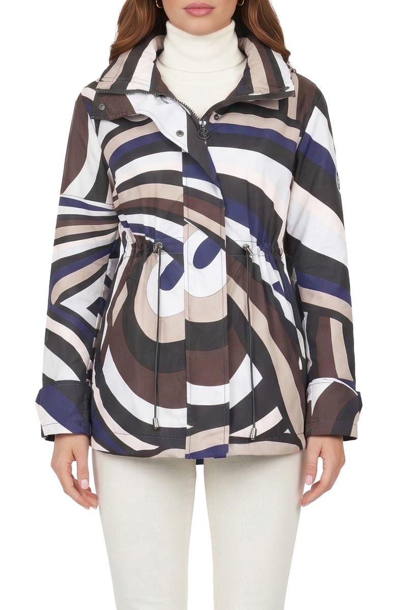 GORSKI Lightweight Printed Jacket, Concealed Hood, Alternate, color, Navy/Brown Swirl