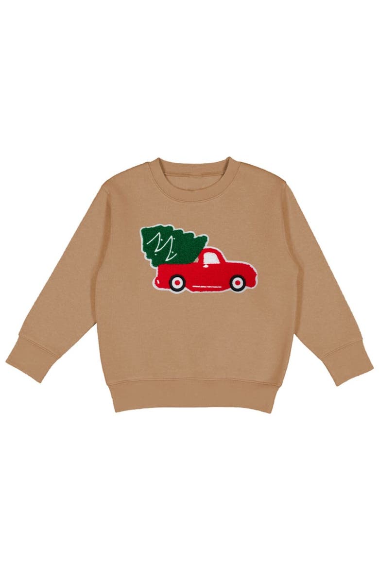 Sweet Wink Christmas Truck Patch Sweatshirt, Main, color, Mocha