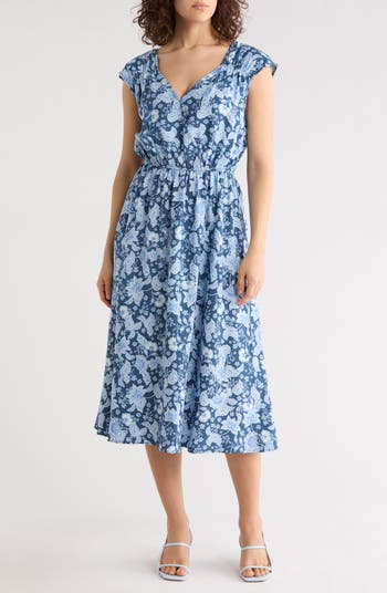 Lucky Brand Floral Cap Sleeve Midi Dress | Nordstromrack