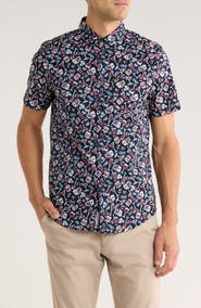 Original Penguin Short Sleeve Stretch Cotton Poplin Button-Up Shirt