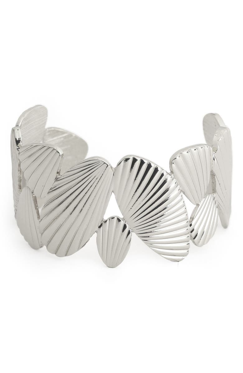 Panacea Textured Shell Cuff Bracelet, Main, color, Silver