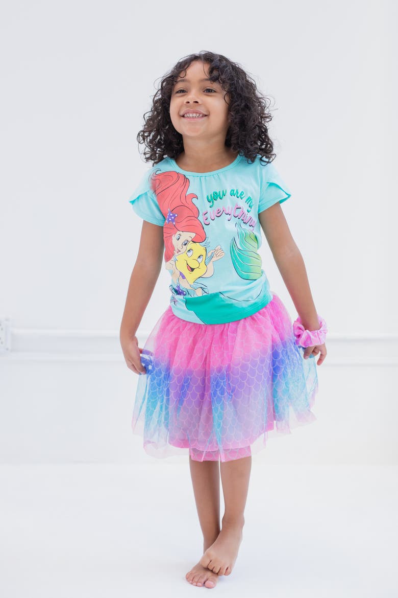 Frozen T-Shirt and Tutu Skirt Set with Scrunchie, Alternate, color, Aqua Ariel Flounder