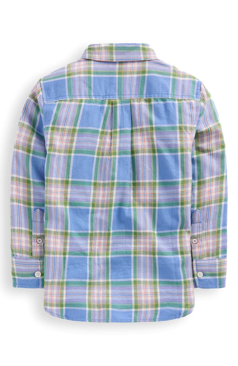 Mini Boden Kids' Plaid Cotton Flannel Button-Up Shirt, Alternate, color, Blue And Purple Check