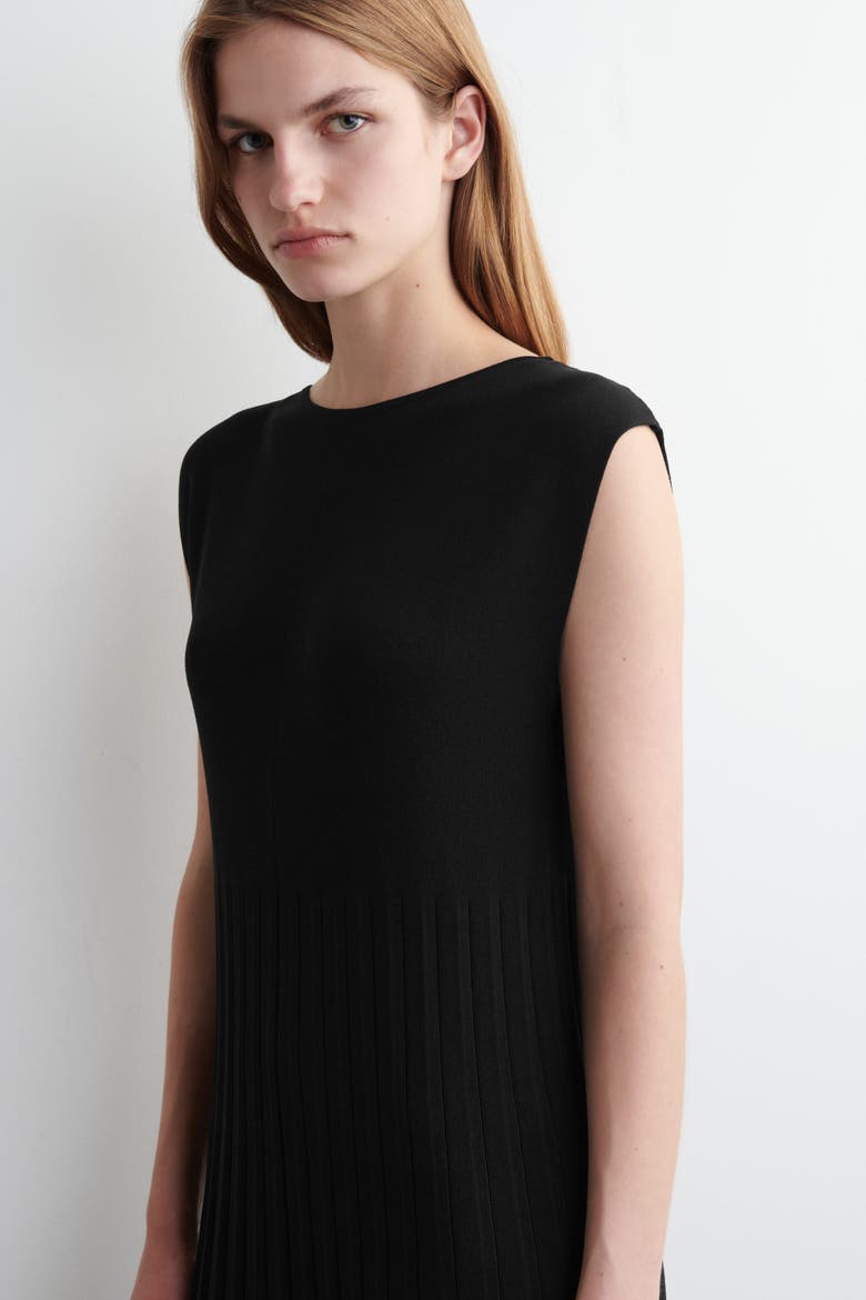 Knitted Pleated Maxi Dress, Alternate, color, BLACK