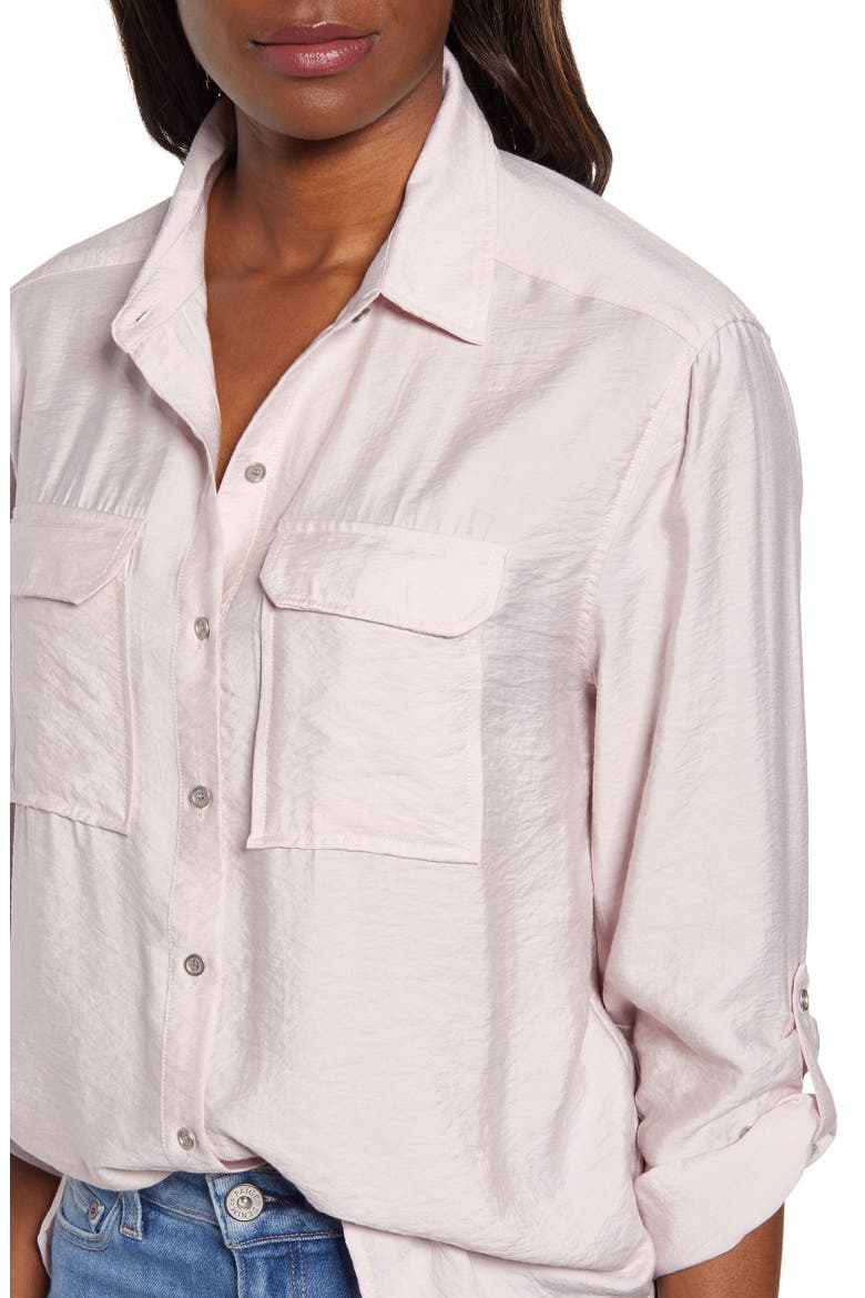 Hammered Satin Utility Shirt, Alternate, color, HUSH PINK