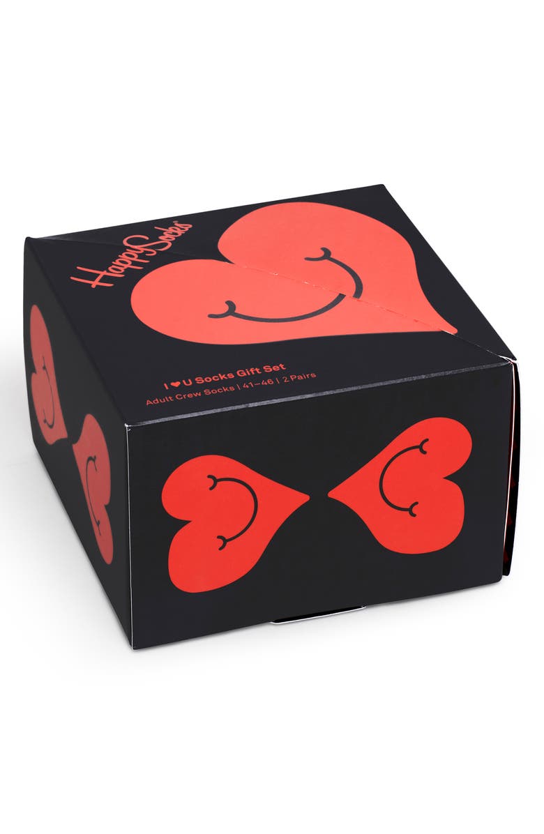 Happy Socks I Heart You Assorted 2-Pack Cotton Blend Crew Socks Gift Box, Alternate, color, 