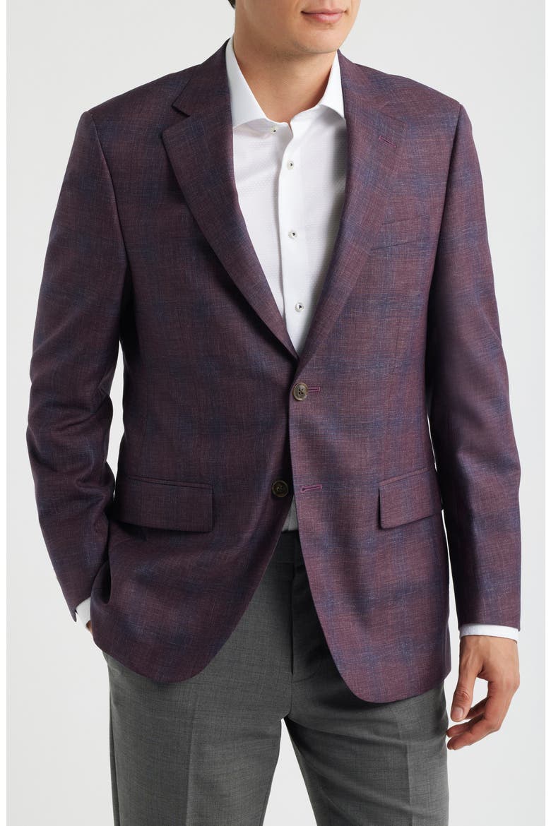 Flynn Classic Fit Dark Red Plaid Wool Sport Coat, Main, color, DARK RED