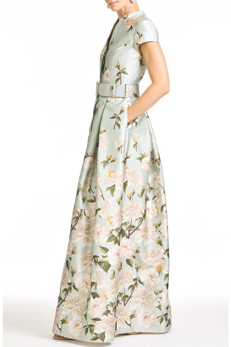 Marta Floral Belted Gown, Alternate, color, CELADON SWEETBRIAR