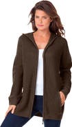 Roaman's Plus Size Waffle Knit Zip-Front Relaxed Hoodie