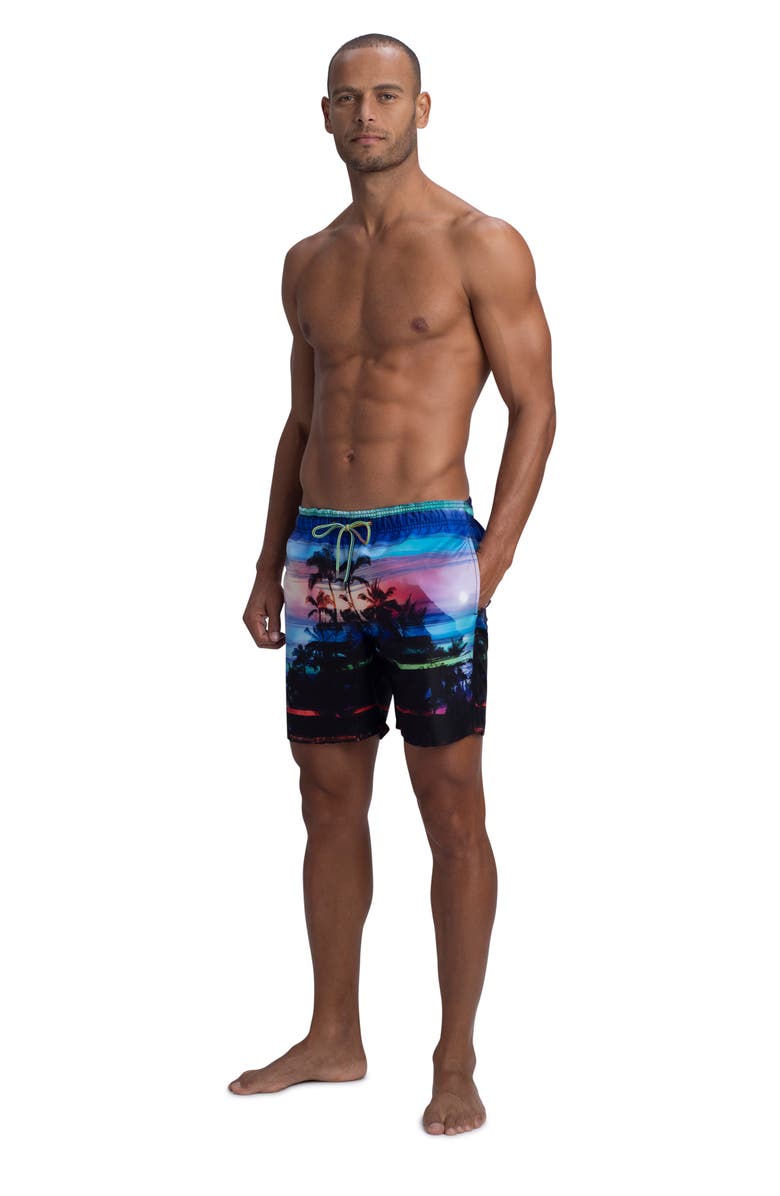 Bugatchi Delano Rainbow Sunset Swim Trunks, Alternate, color, 