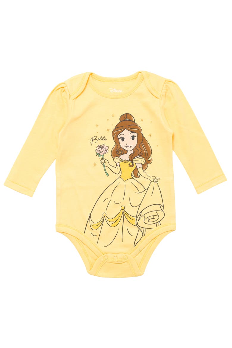 Princess 5-Pack Long Sleeve Bodysuits, Alternate, color, Ariel Belle Pink Multi
