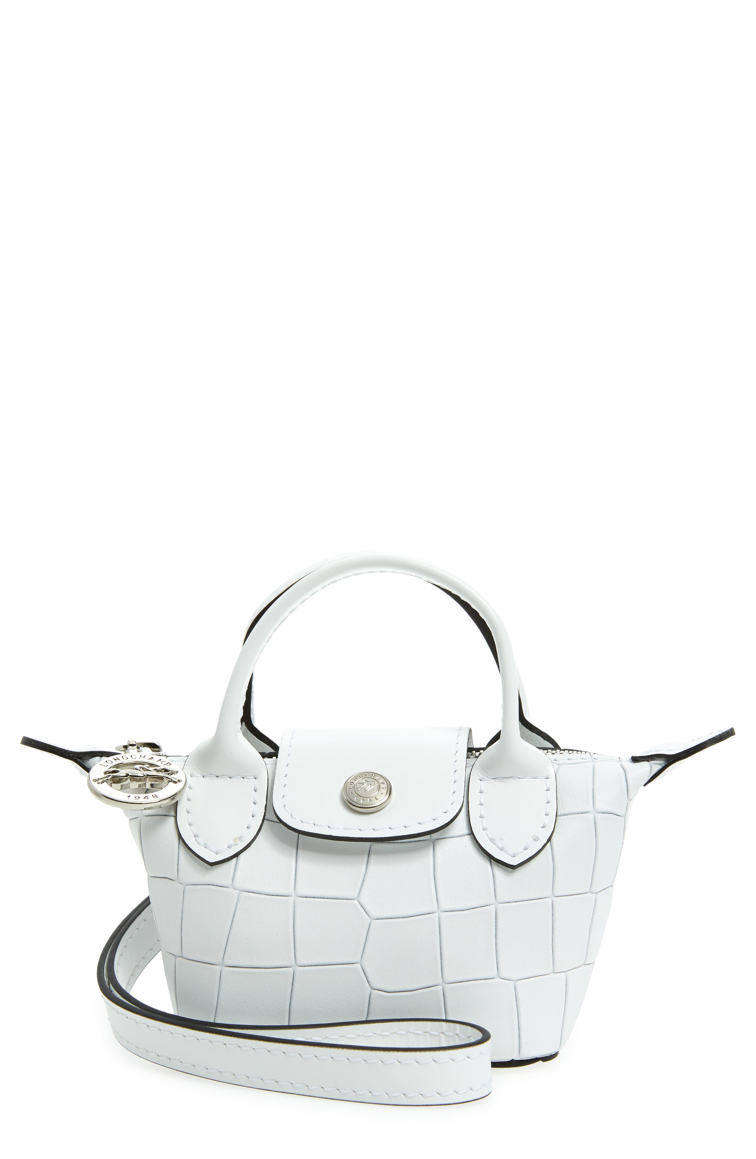 Longchamp Nano Le Pliage Cuir Croc Embossed Leather Top Handle Bag, Main, color, 