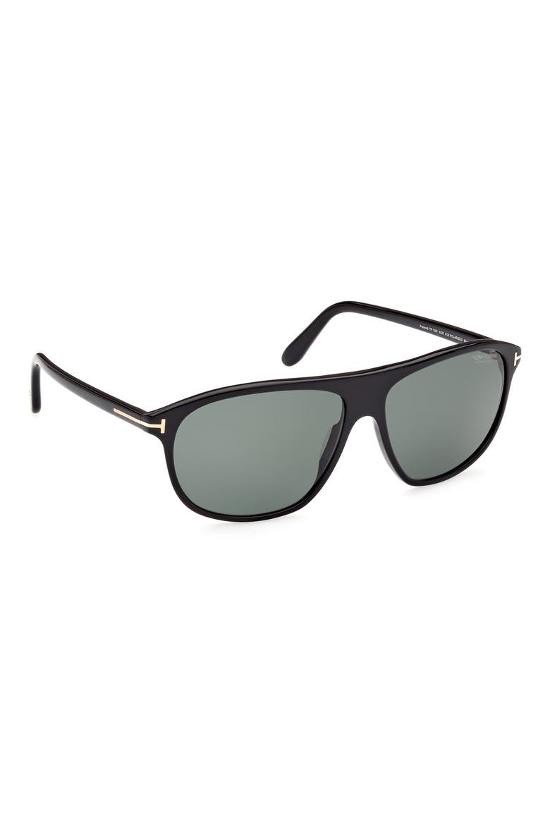 Prescott 60mm Square Polarized Sunglasses, Alternate, color, SHINY BLACK/ LOGO/ GREEN