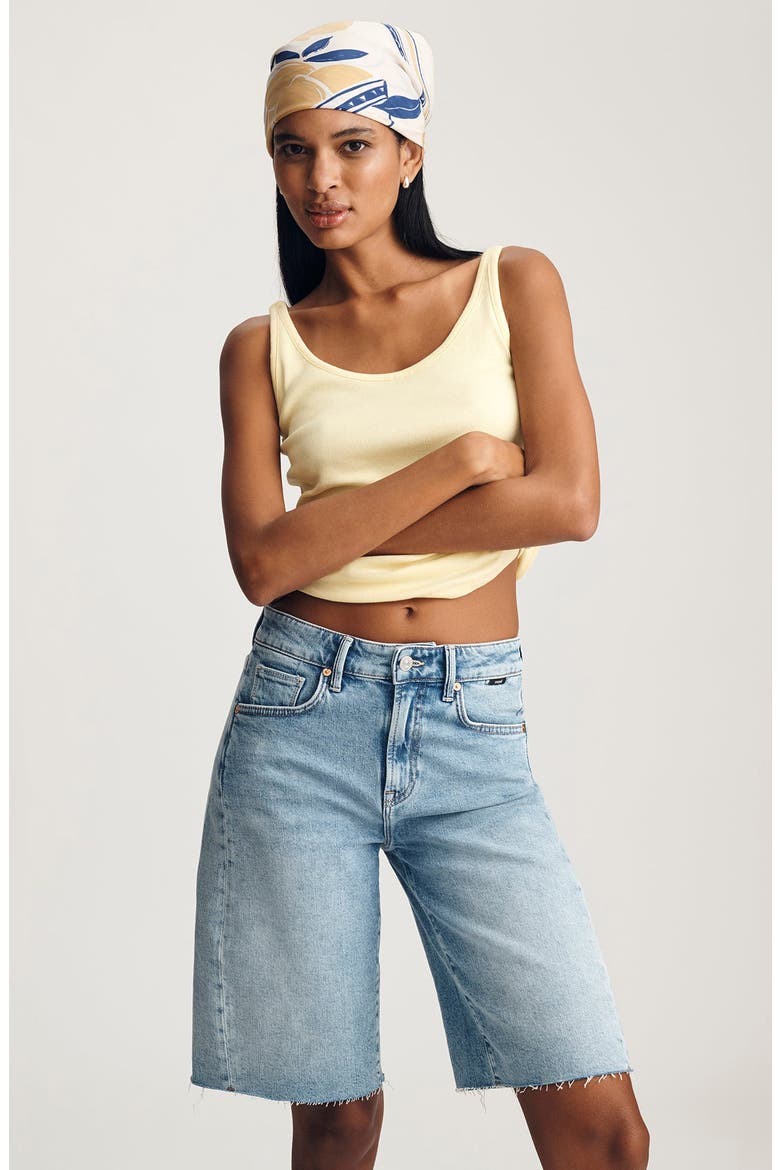 Nica Raw Hem Long Denim Barrel Shorts, Alternate, color, LIGHT CLASSIC BLUE