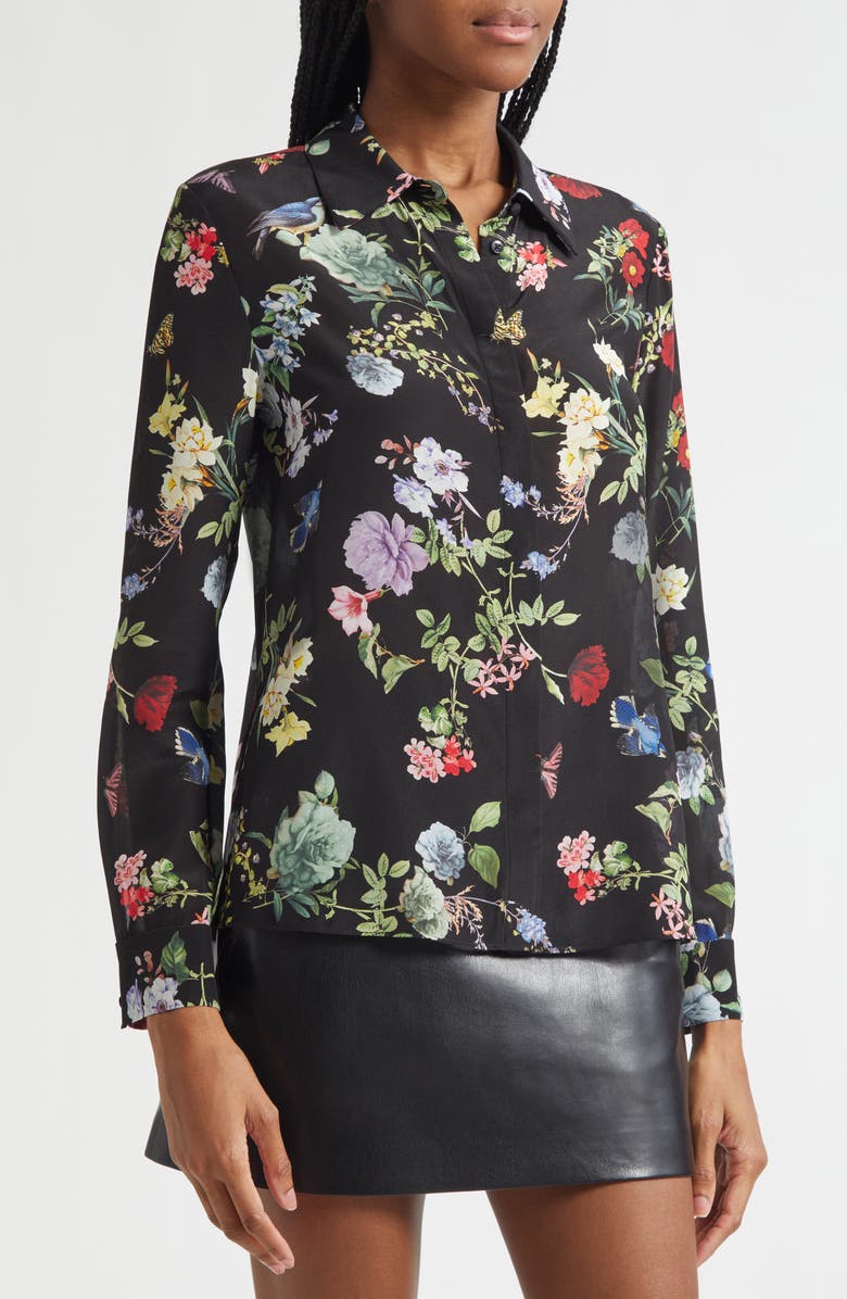 Alice + Olivia Floral Silk Button-Up Shirt, Alternate, color, Venus Floral