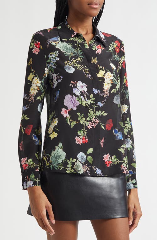 Alice And Olivia Floral-print Silk-crepe Shirt In Multi