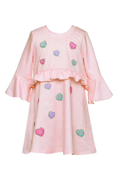 Shop Truly Me Kids' Candy Hearts Print Embellished Trumpet Sleeve Dress In Light Pink