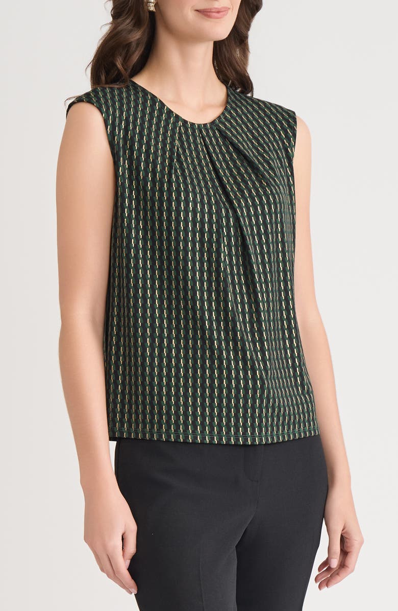 KASPER Pleated Sleeveless Top, Alternate, color, Evergreen Multi