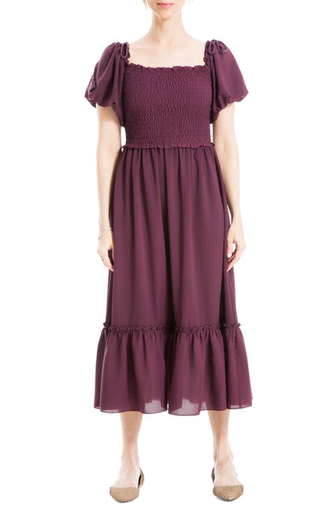 Puff Sleeve Smocked Midi Dress