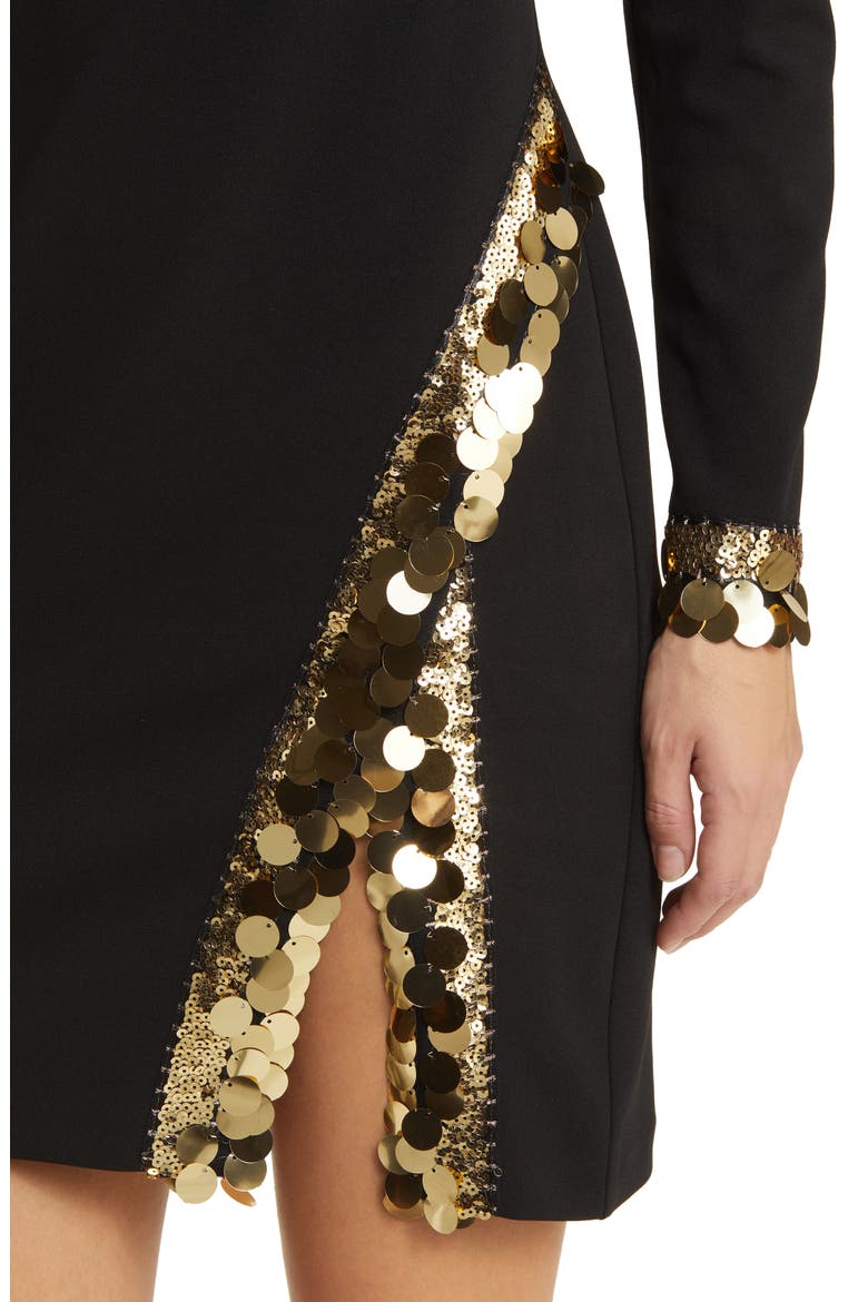Long Sleeve Sequin Jersey Minidress, Alternate, color, BLACK