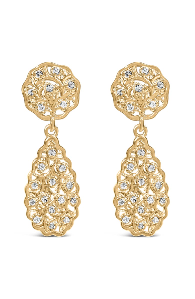 Haus of Brilliance 14K Yellow Gold Plated Silver 1/5 Cttw Diamond Teardrop Filigree Earrings, Main, color, Yellow