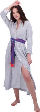 Mer St. Barth Anais Women's Button Front Shirtdress Marine Stripe