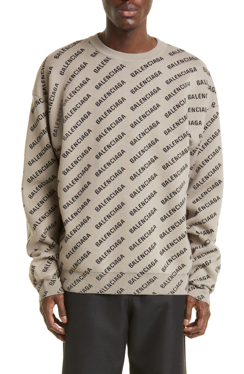 Balenciaga Allover Logo Crewneck Sweater, Main, color, 
