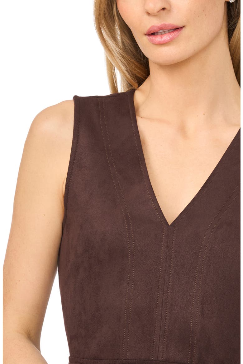 V-Neck Faux Suede Midi Dress, Alternate, color, DARK ROAST