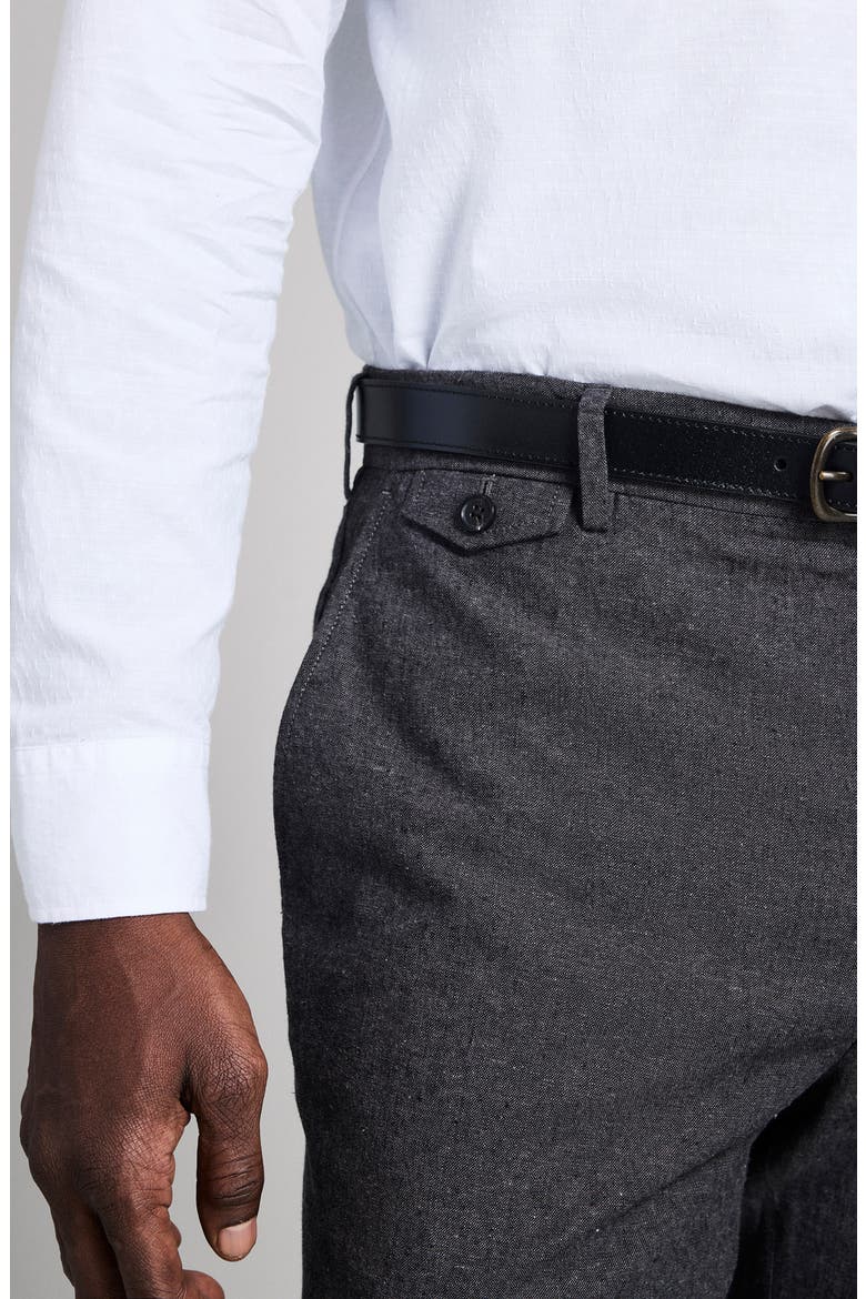 Flat Front Linen & Cotton Pants, Alternate, color, CHARCOAL