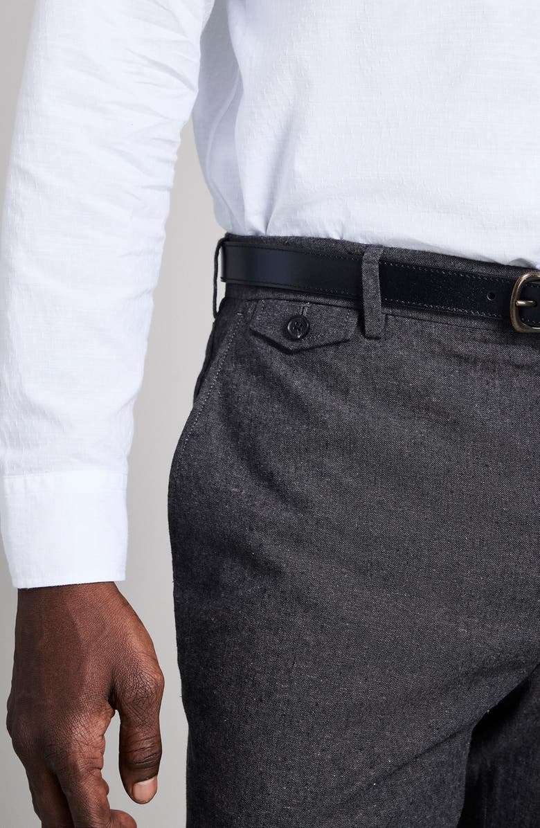 Billy Reid Flat Front Linen & Cotton Pants, Alternate, color, Charcoal