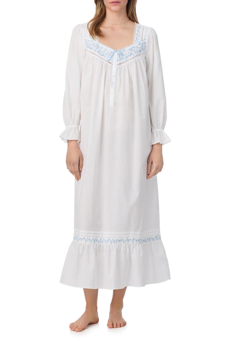 Long Sleeve Cotton Lawn Ballet Nightgown, Main, color, WHITE