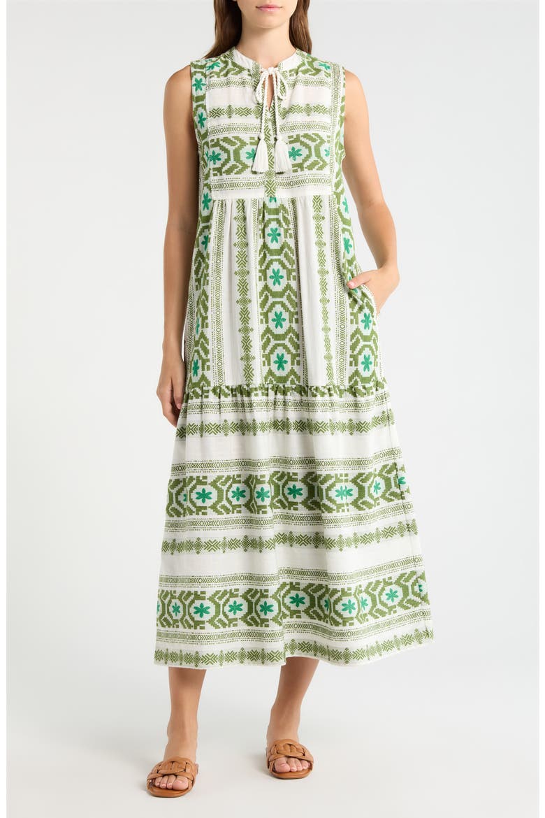Sleeveless Cotton Cover-Up Midi Dress, Main, color, WHITE GREEN