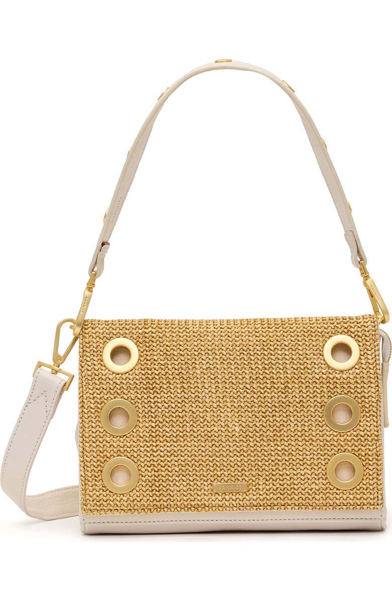 HAMMITT Small Montana Clutch, Main, color, Calla Lily White Raffia/ Gold