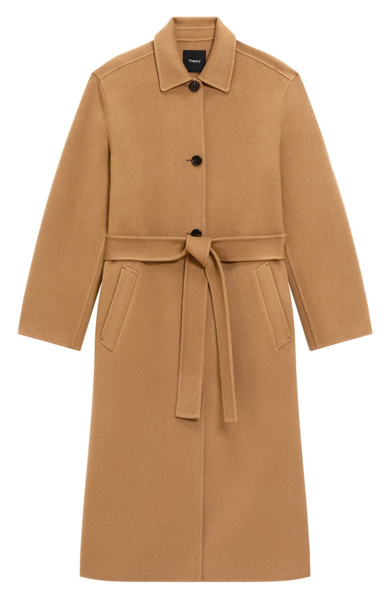 Theory Tie Waist Wool & Cashmere Coat, Alternate, color, Wood